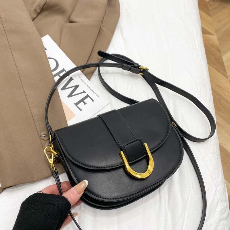 

Cross Body Women Leather Bag Flap Half Moon Retro Small Shoulder Purse With Metal Buckle Lady Crossbody Bags Woman Saddle, White shoulder bag