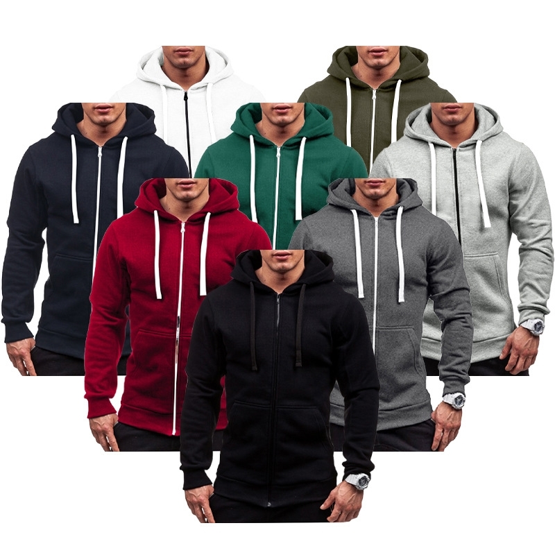 

New solid color cardigan coat casual men's zipper top youth autumn and winter sweater, Black