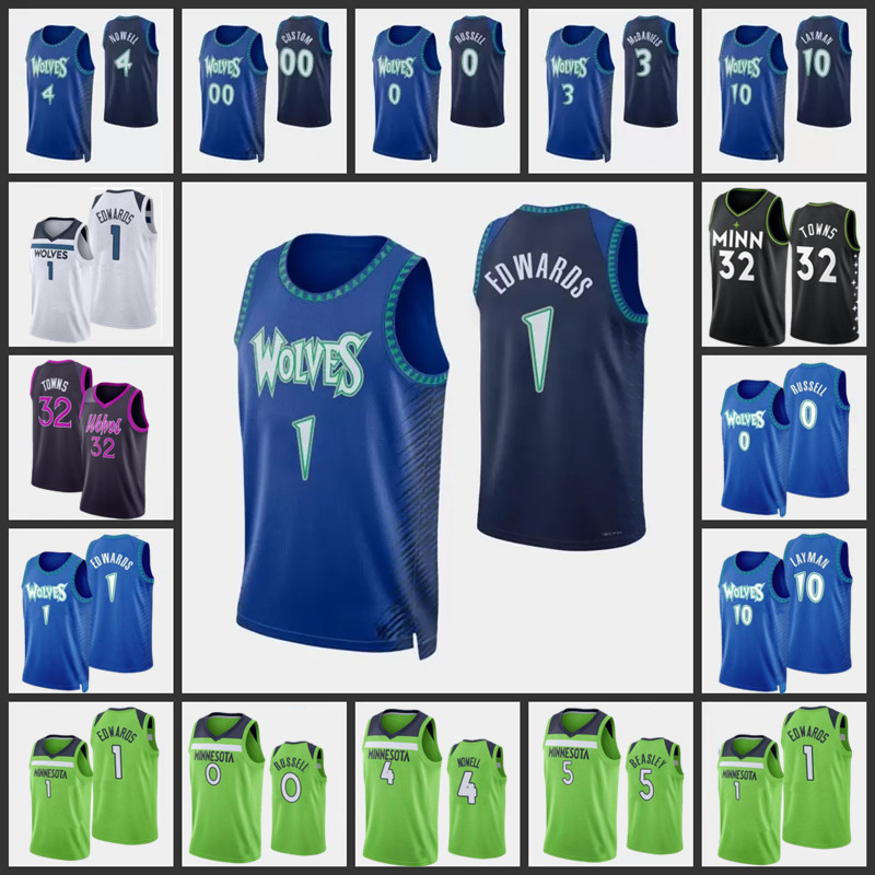 

2022 MIN Basketball Anthony Edwards Jersey Minnesota's Timberwolve Men D'Angelo Russell Karl Anthony Towns Patrick Beverley Vanderbilt Royal 75th Anniversary Wear, Colour 4