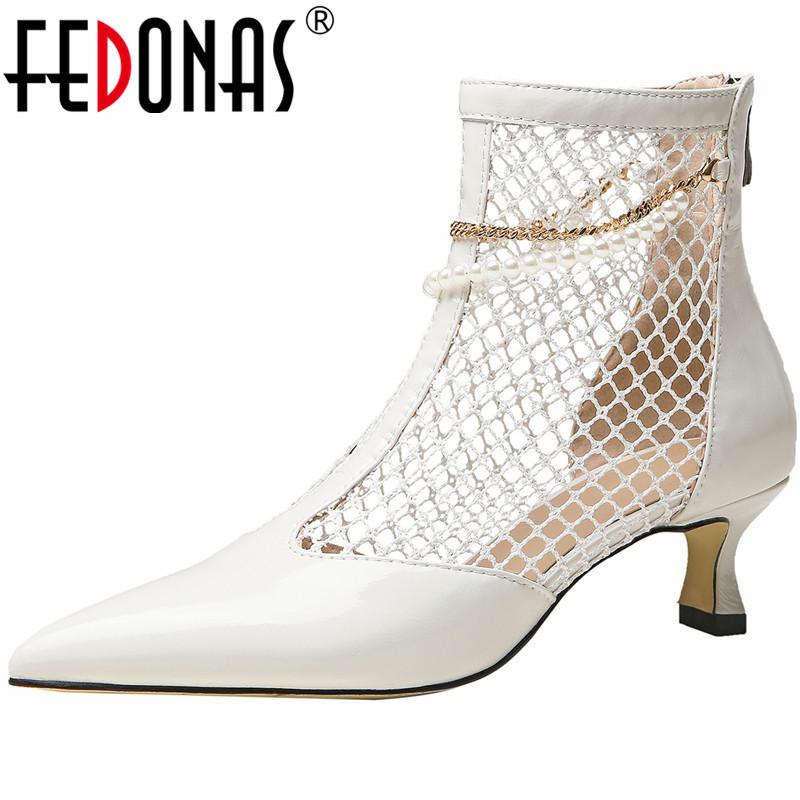 

Boots FEDONAS Pearl Decoration Women Summer Back Zipper Pointed Toe High Heels Pumps Female Sexy Party Ankle, Black
