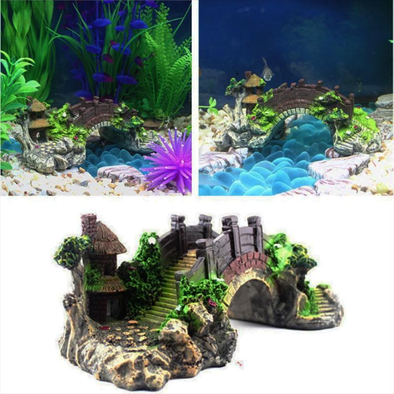 

Decorations Vintage Bridge Landscape Fish Tank Decor Ornaments Pavilion Plants Design Home Aquarium Decoration