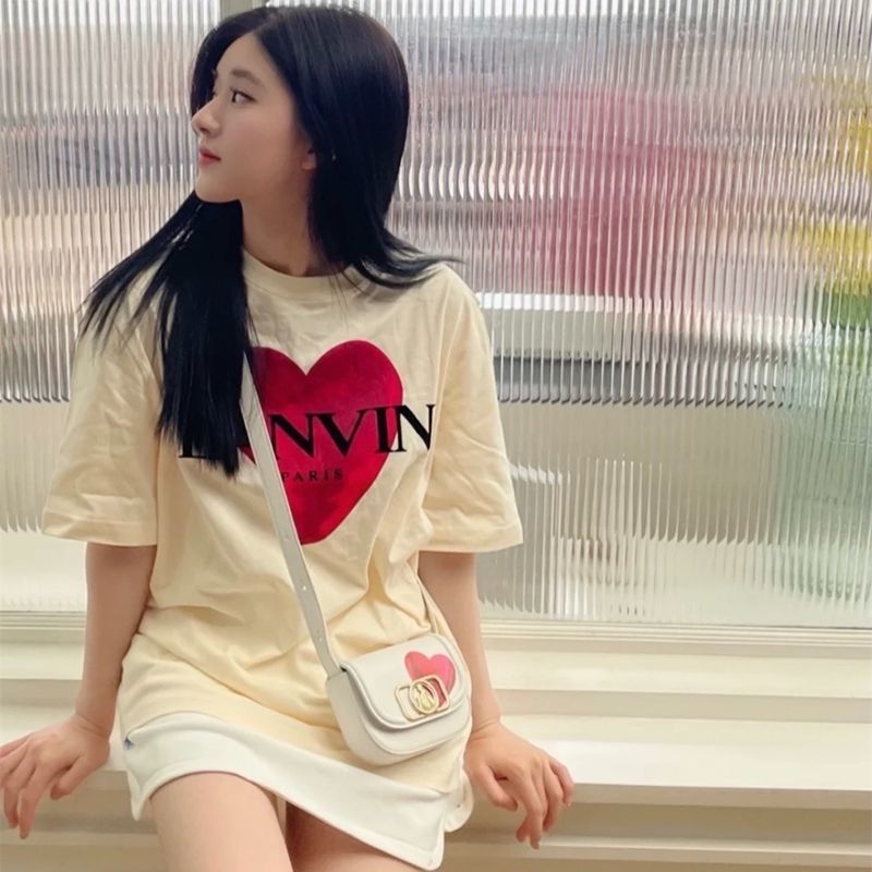 

Mens and womens t shirts lanvin 100% cotton love letter print round neck short-sleeved loose t-shirt, Beige