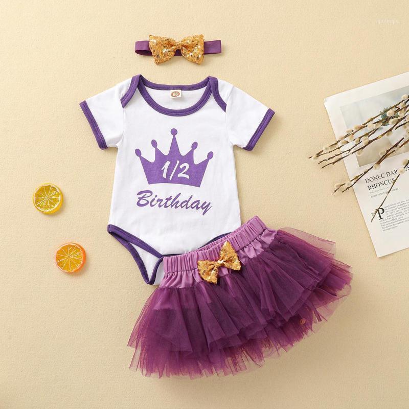 

Born Infant Baby Girls Letter Birthday Romper Tops+Tutu Skirt+Hairband Sets Outfits Vetement Enfant Fille Ropa De NiÃ±a Clothing, White