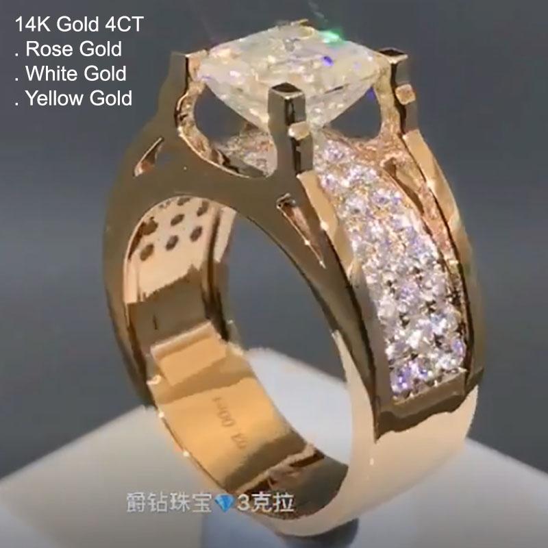 

Cluster Rings 14K Rose Gold 4 Moissanite Diamond Ring Men Asscher Cut Luxury Square Wedding Party Engagement Anniversary D Color