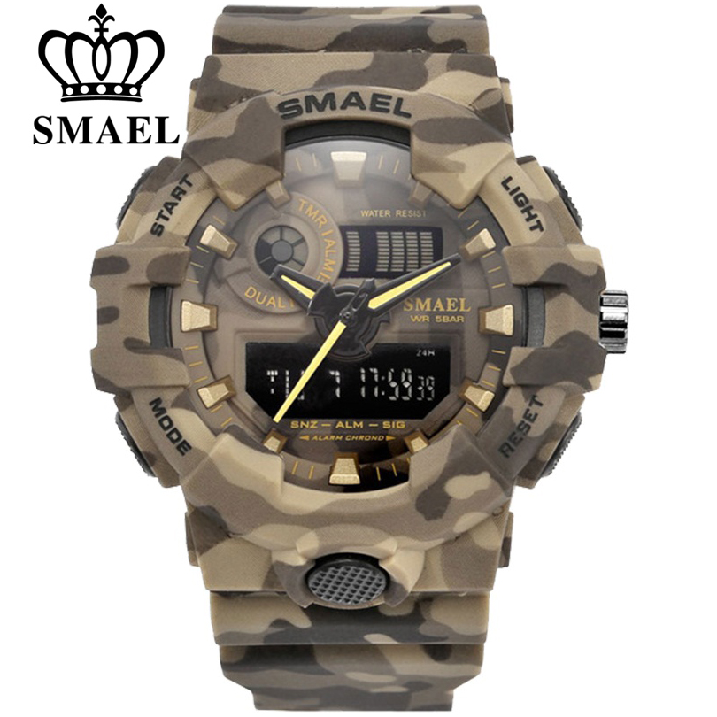 

SMAEL Sport Watch Military Watches Men Army Digital Writwatch LED 50m Waterproof Mens Watch Man Watch Gift Colcks Free Shippingg, Khaki