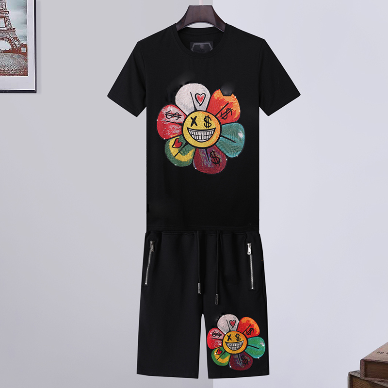 

Skull designer T Shirts+pants 2 Piece Sets Mens Summer Tracksuits Casual Punk Solid crystal T-shirt print letter tops Tee Skateboard clothing short sleeve 100% Cotton, 19
