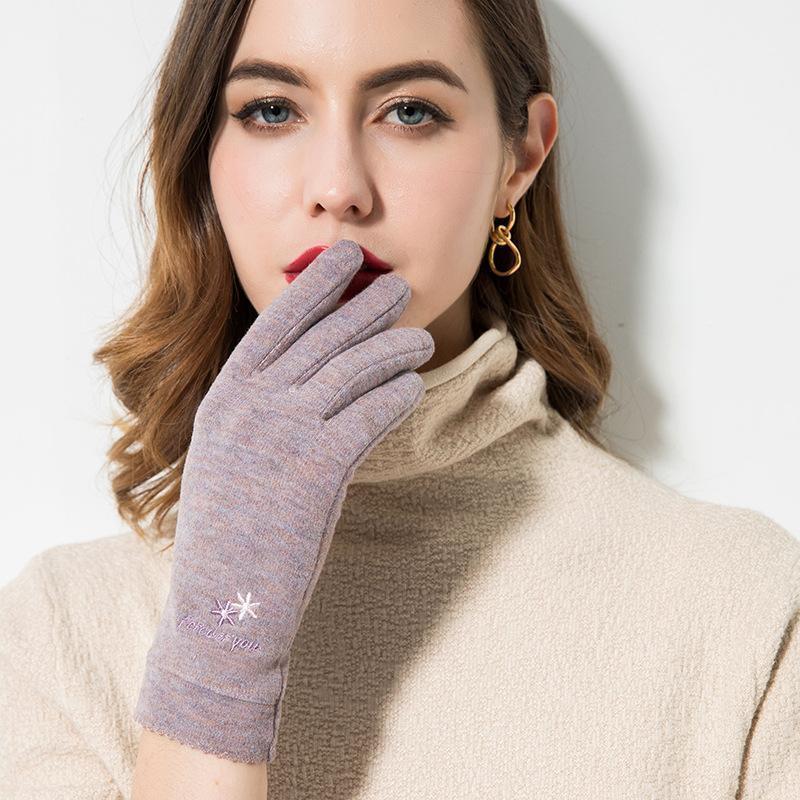 

Five Fingers Gloves Fashion Women Autumn Winter Plush Inside Warm Sports Fitness Touch Screen Cycling Mittens Female Wool Knit Cashmere Glov