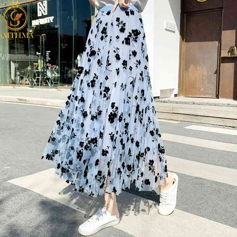 

Spring And Summer Casual Elastic High Waist Mesh Skirt Fashion Match Streetwear Flocking Mujer Faldas 210520, Photo color