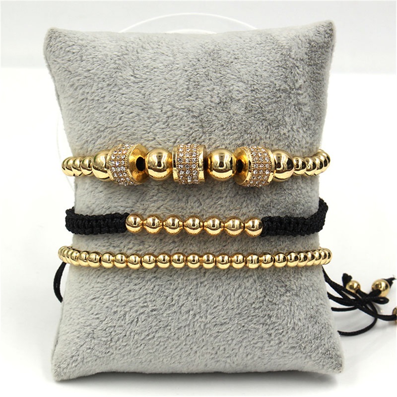 

Fashion Punk Gold Bracelet Women Mens 3pcs/set Couple Bangle High Quality Beaded Bracelets 3428 Q2