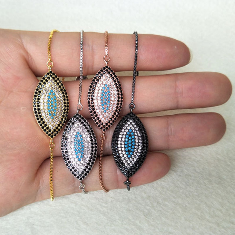 

10pcs Whole Micro Pave CZ Zircon Evil Eye Adjustable Bracelets,Fashion Design turkish Charm Bracelet Jewelry Making BG90