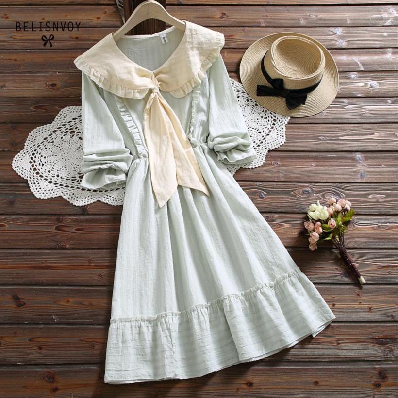 

japanese mori girl loose solid women dress color ruffles peter pan collar bow lace up princess vestidos ulzzang kawaii, Black;gray