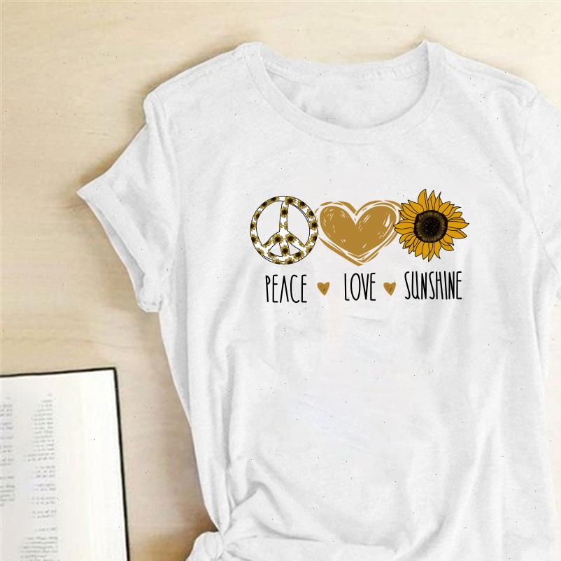 

women t shirt peace love sunshine letter print shirts summer clothes for casual graphic aesthetic camisetas mujer, White