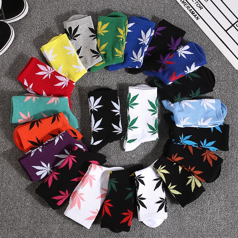 

men sock christmas plantlife cotton socks skateboard hiphop maple leaf women fashion sport socks, Multi