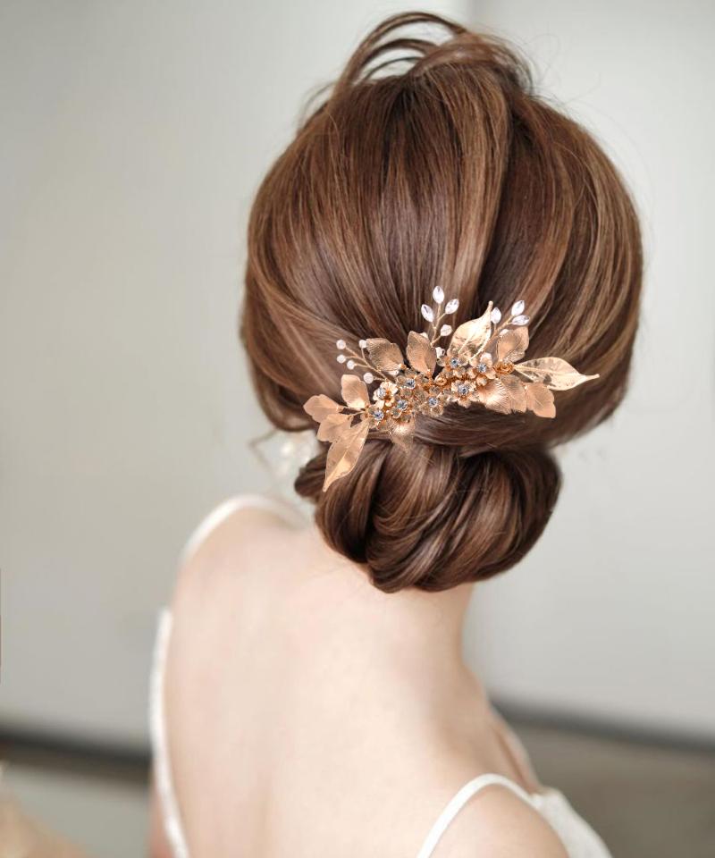 

Headpieces TRiXY H297 Golden Leaves Wedding Hair Accessories Combs Bridal Pieces Decoration Crystal Comb