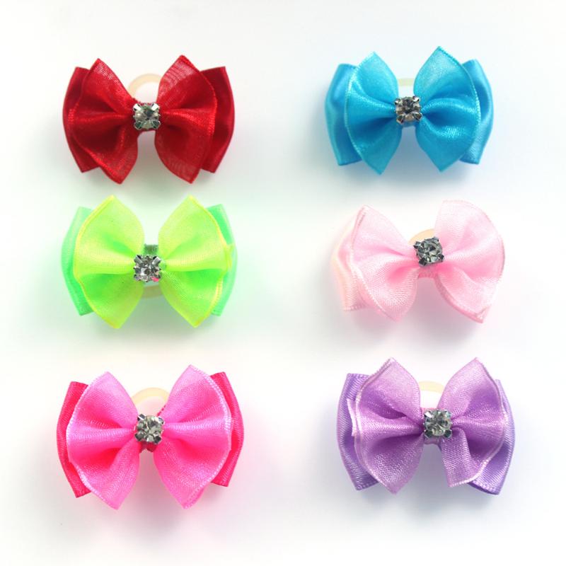 

Dog Apparel 100pcs Handmade Pet Hair Bows Rhinestone Variety Lace Ribbon Bow Dogs Grooming Accessories Supplies, Mix colour
