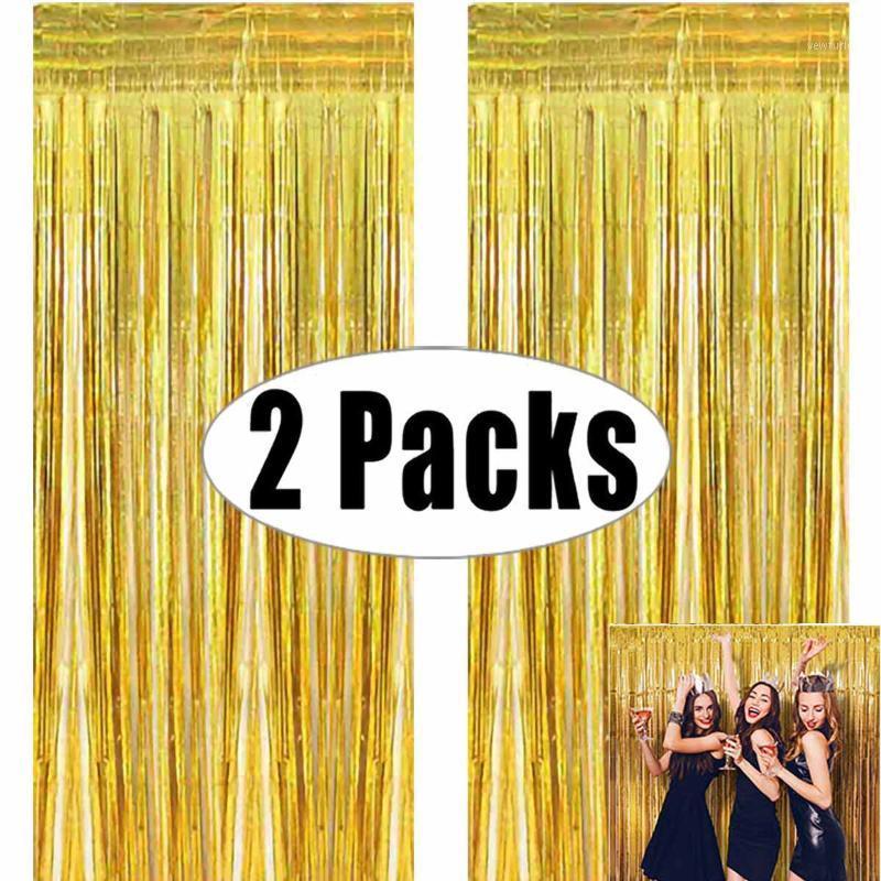 

Party Decoration 2Pack 9.8*3.2ft Metallic Foil Tinsel Fringe Curtain Birthday Wedding Pography Backdrop Woman Man Year