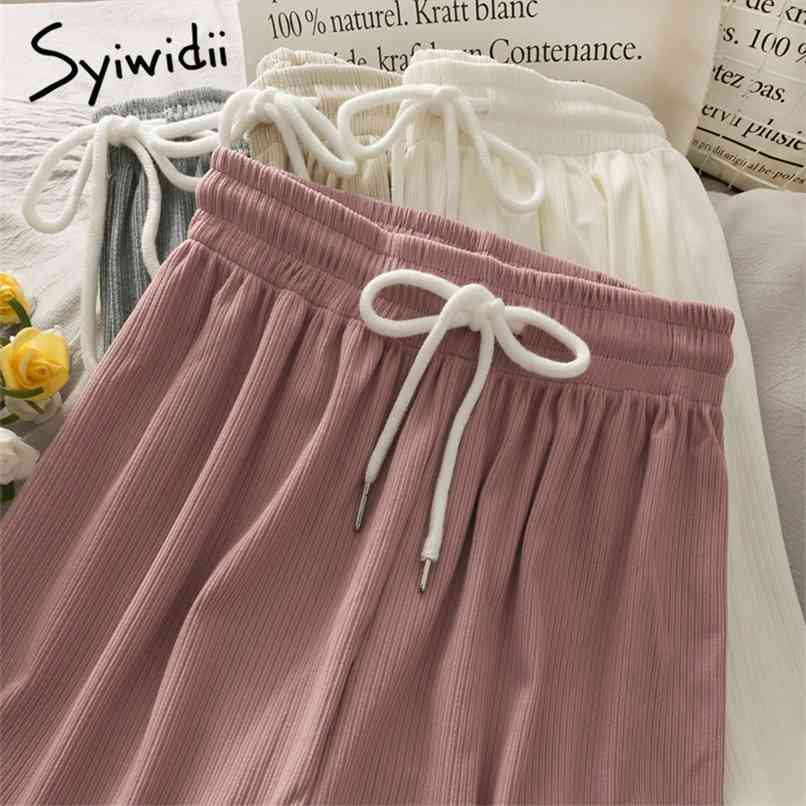 

Lace Up High Waist Pants Women Casual Solid Black Loose Sports Trousers Summer Korean Fashion Wide Leg 210607, Beige