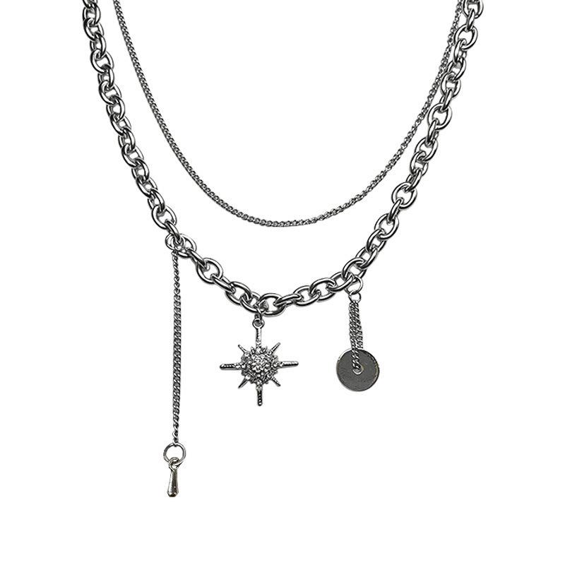 Pendant Necklaces POTCET Women&#039;s Double Eight Pointed Star Necklace Clavicle Cha Geometric Fashion Retro Hip Hop Personality Party Jewelry-image-711777689