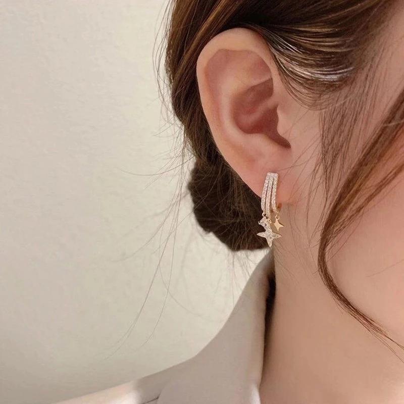 

Dangle & Chandelier Korean Style Micro Pave Star Pendant Earrings For Women Delicate Simple New Jewelry