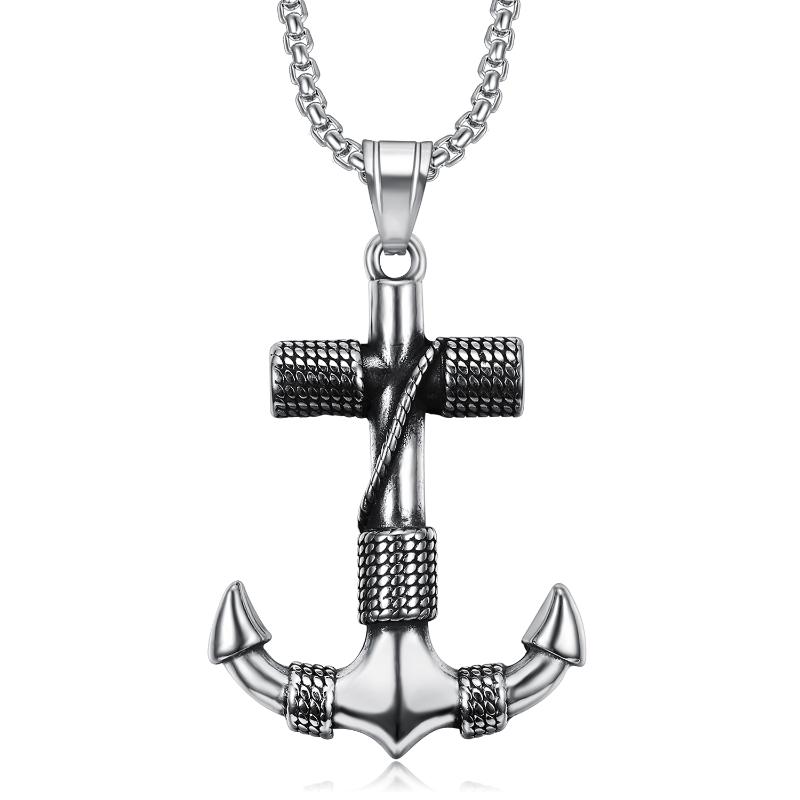 

Pendant Necklaces Vintage Anchor Necklace For Men Navy Nautical Pirate Stainless Steel Hip Hop Biker Band, Silver