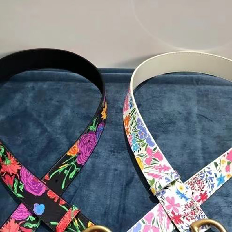 

2021 early spring floral print cartoon doraemon men and women belt letter copper buckle width 3cm4cm high-end customization, White box