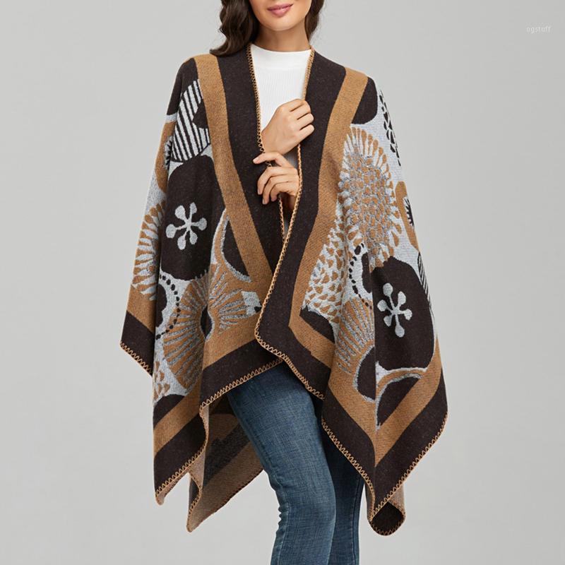 

Scarves 2021 Fashion Shawl Wraps For Women Vintage Pattern Open Front Poncho Cape Soft Comfortable Cardigans Female Sweater Coat, Blue;gray