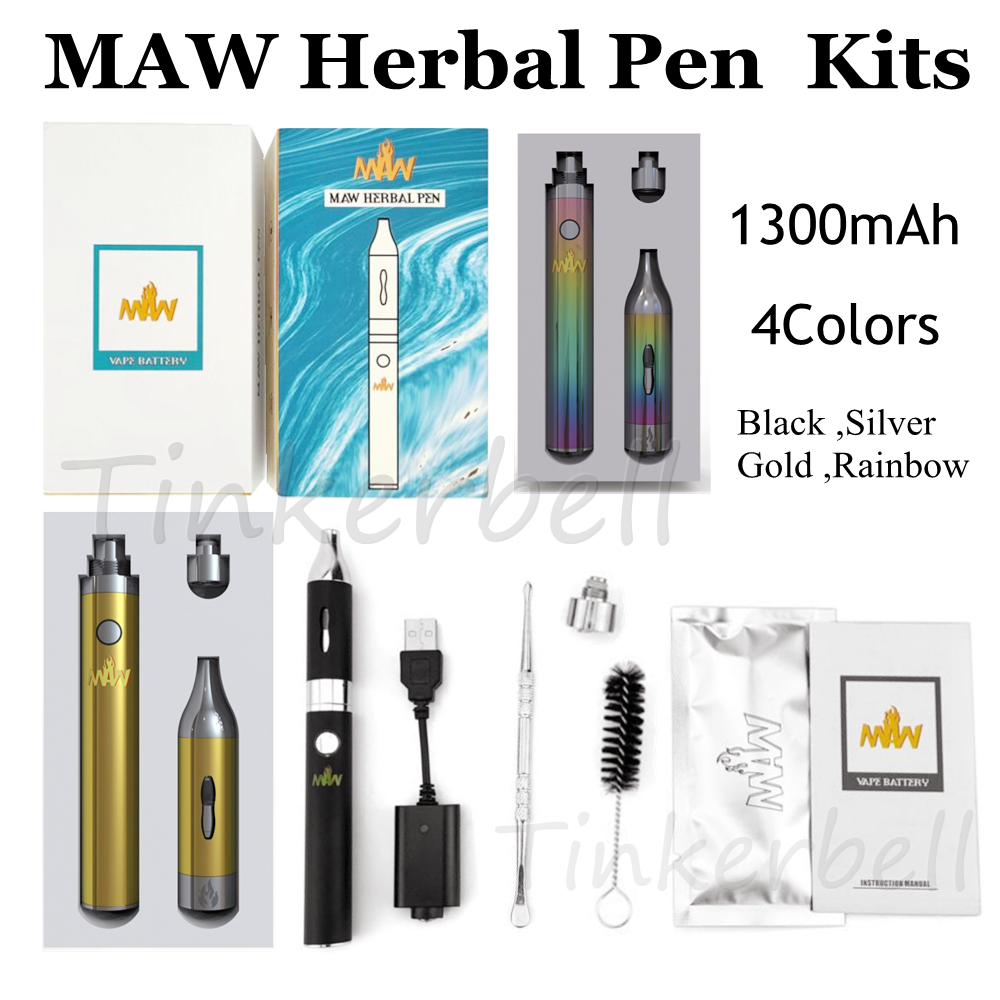 

MAW Herbal Pen Vaporizer Kit 1300mAh 4 Colors With Tank Coil USB Cable Vape Dab Huge Vapor Handle Dry Herb Vapor a portable herbal E-cigarette Kits, Rainbow