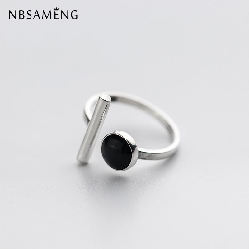 

Cluster Rings NBSAMENG Real 925 Sterling Silver Black Stone Stick Opening For Women Adjustable Ring Jewelry Gift