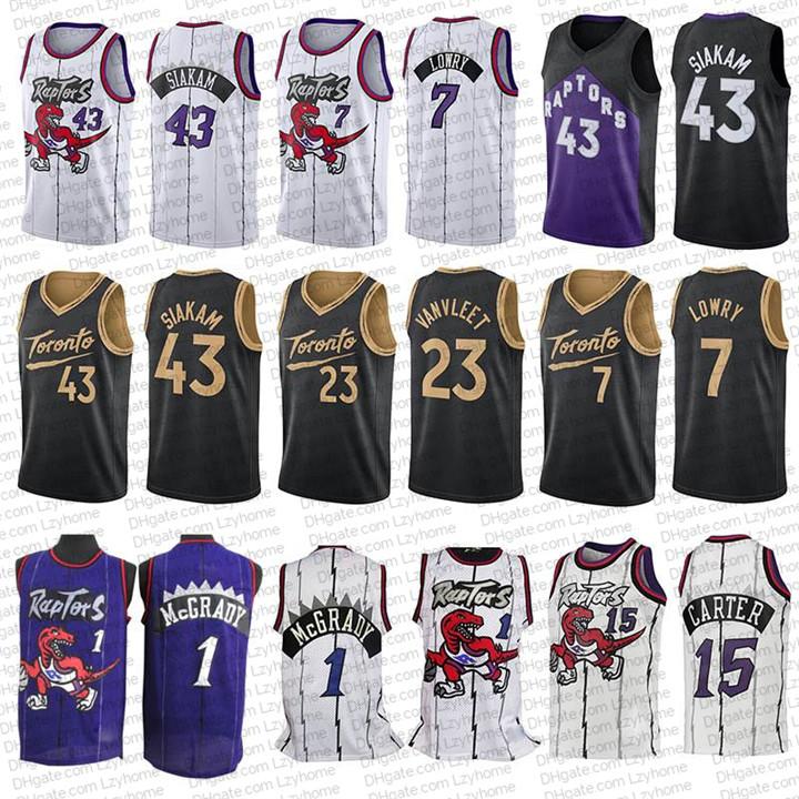 

Kyle 7 Lowry Basketball Jerseys Vince 15 Carter Tracy 1 McGrady City Toronto Raptors Pascal 43 Siakam Fred 23 VanVleet retro jersey, Black;red