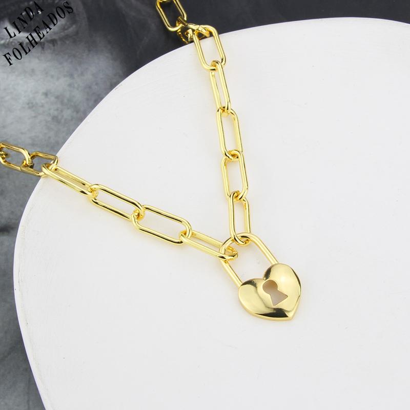 

Pendant Necklaces LINDA Design High Quality Wide Chain Small Lock Fashion Hip-hop Gold-plated Necklace Jewelry Gift, Silver