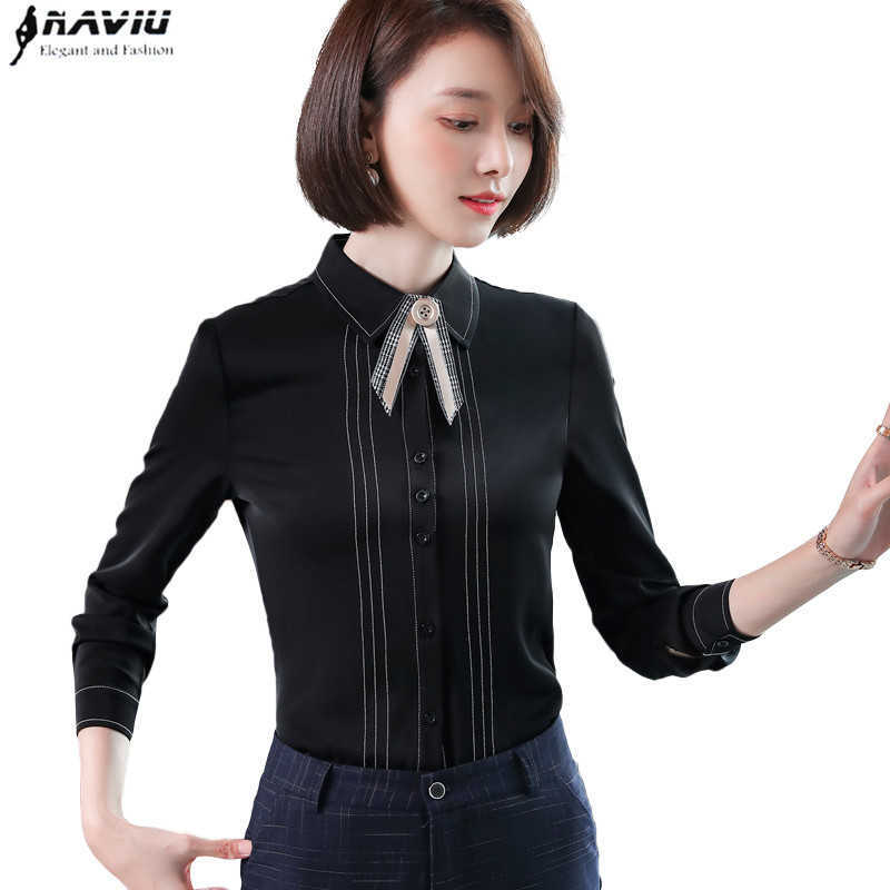 

Elegant Women Bow Shirt Spring Fashion Formal Long Sleeve Slim Blouse Office Ladies Temperament Work Tops 210604, Light blue