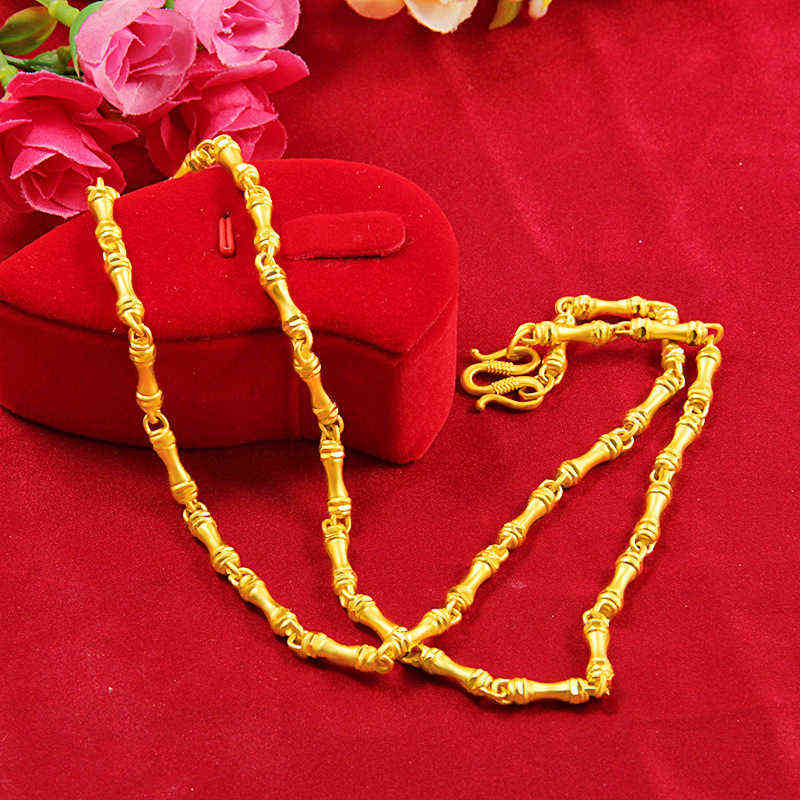 Luxury Yellow Gold Color Beads Necklace for Men Wedding Engagement Fine Jewelry 999 Thick Sand Wheat Chain Collar Gifts-image-736964102