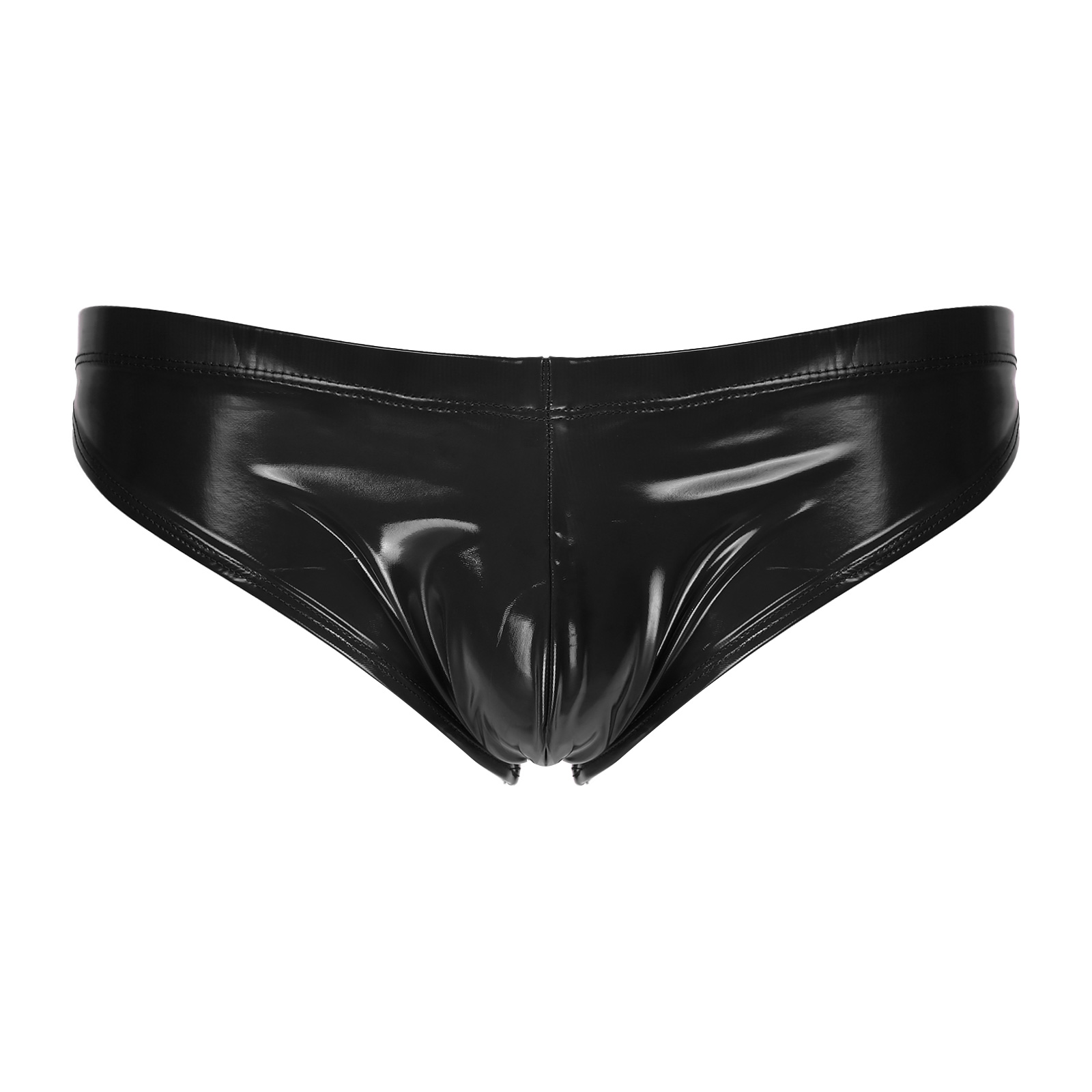 

Mens Elastic Waistband Bulge Pouch Underwear Wet Look Low Rise Underpants Latex Patent Leather Briefs Glossy Lingerie Panties