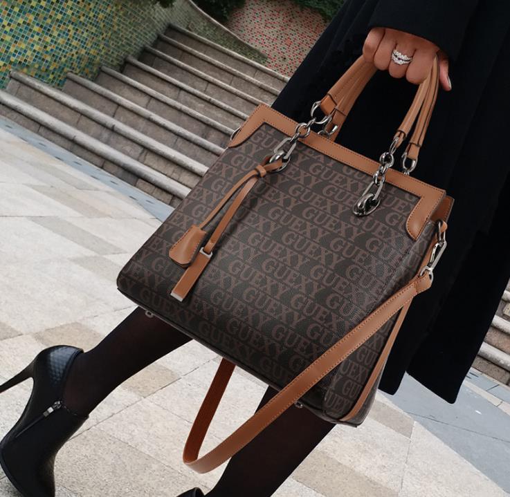 

Presbyopia Female Bags Fashion Handbag Retro Hit Color Totes Large-Capacity One-Shoulder Messenger Bag, Brown