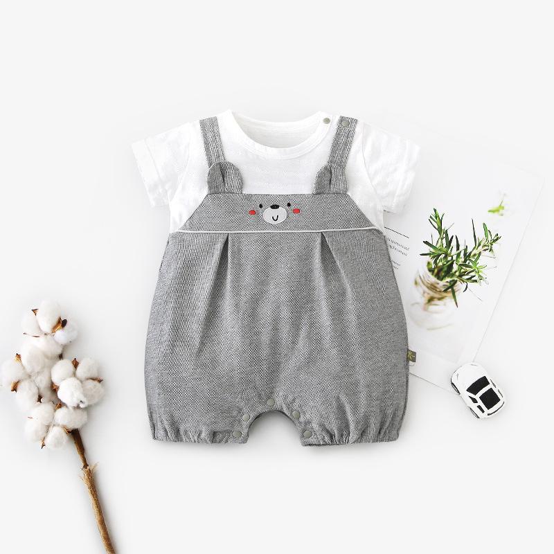 

Jumpsuits Brand Born Baby Rompers Boys Girls Short Sleeve Cotton Cartoon Bear Toddler One-pieces Outfits Infant Clothes 0-2T, Blue