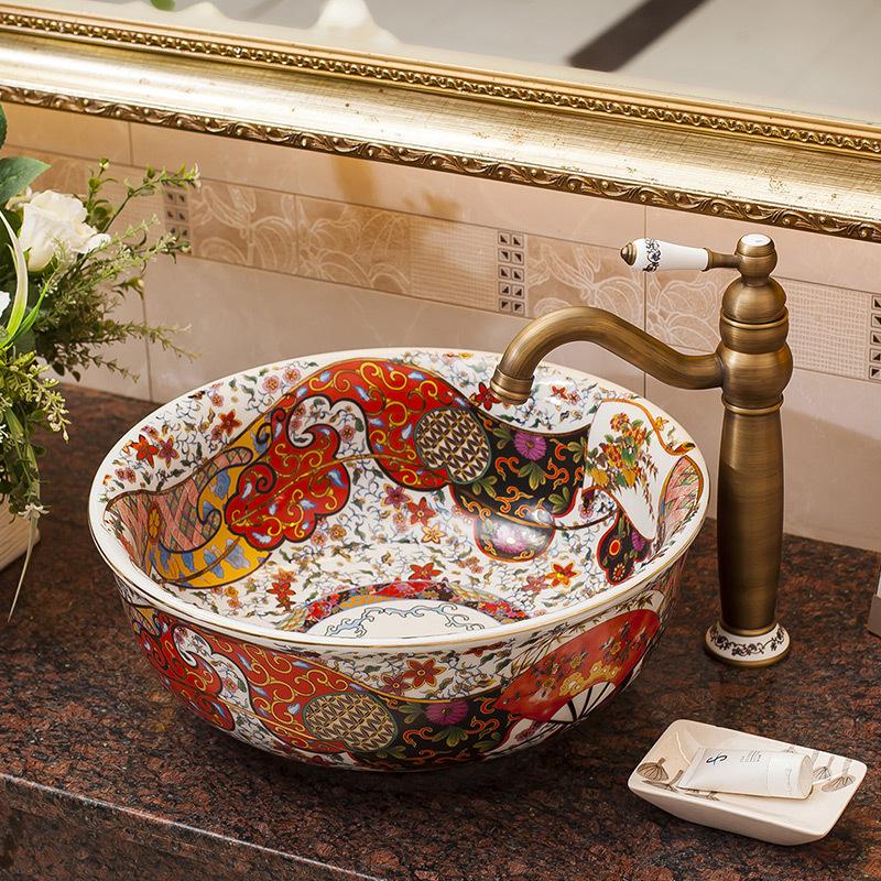 

Ceramic Table Basin Retro Washbasin Personality Art Antique Bathroom Cabinet Folk El Home Sink Faucets