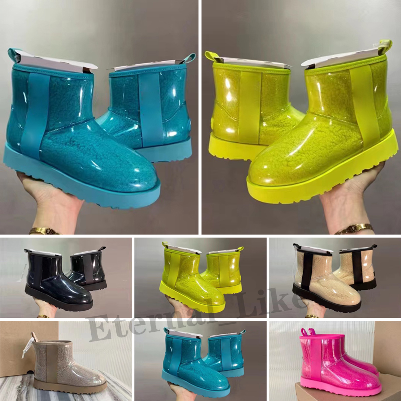 

Designer classic clear mini boots women womens winter snow fur furry girls Kid men satin boot ankle booties snows Half Knee Short size 35-40