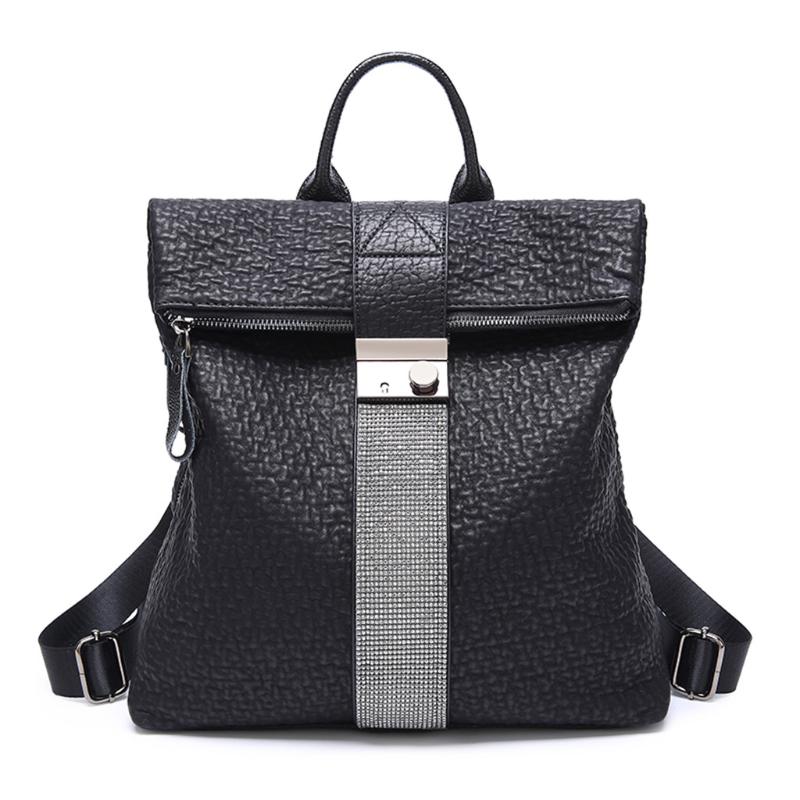 

Outdoor Bags Women Fashion Casual Crystal Shoulder Bag Soft Leather Backpack Travel Female Ladies School BlACK For Teenager