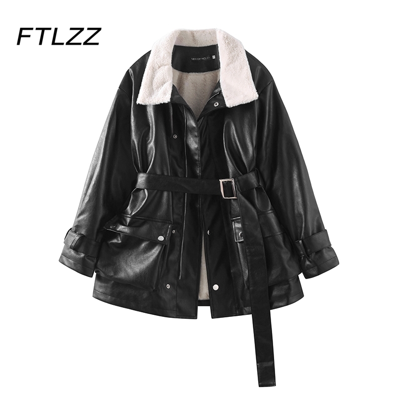 

Autumn Winter Faux Sheepskin Leather Coats Woman Streetwear Warm Thick Lambs Wool Fur Jacket Female Black Biker Moto Outwear 210602