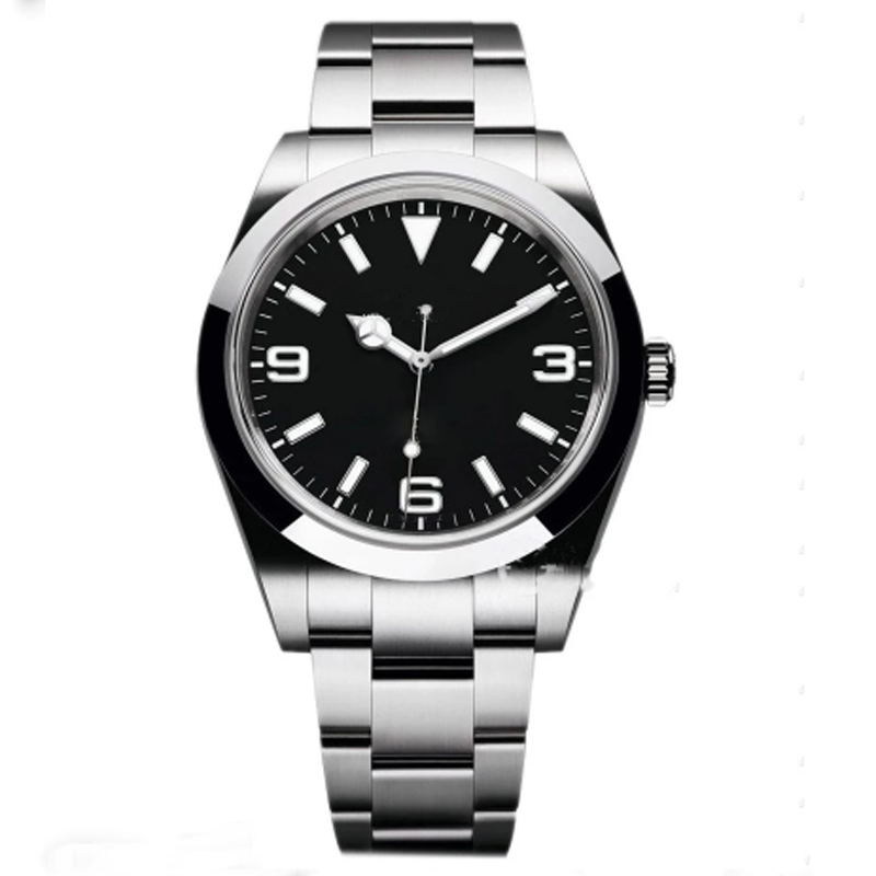 

New Automatic Mechanical Mens Sports Watch Black White Number Dial Sapphire Glass Watches Stainless Steel Explorer Male Wristwatches, Make waterproof 50m