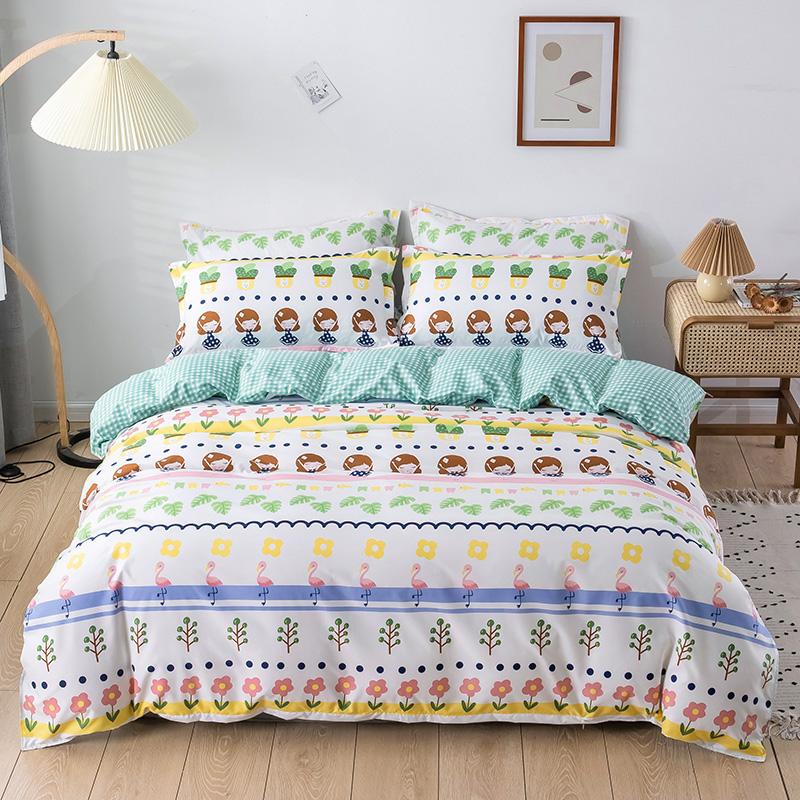 

Bedding Sets Cartoon White Set Cute Girls Duvet Cover 3/4pc Bed Linens Color Design Pillowcase Sheet And Fitted