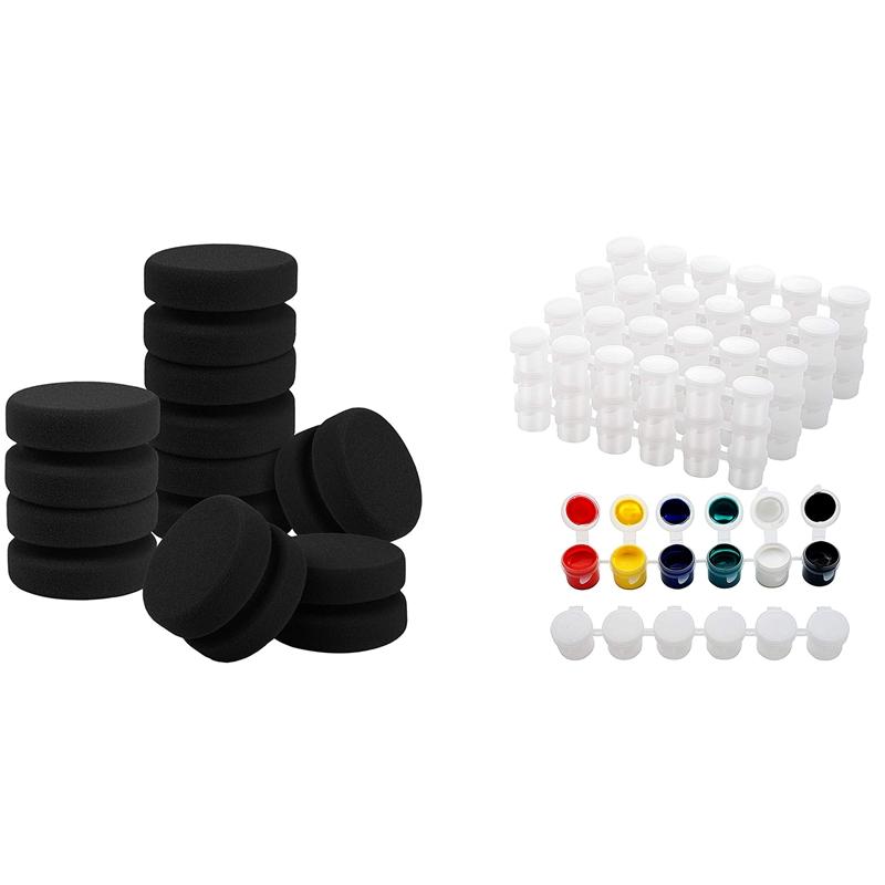 

Gift Sets 30 Strips Empty Paint Cup Pots Storage With Sponges,Double Layer Circular Painting Sponge