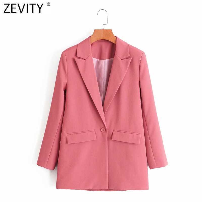

Zevity Women Simply One Button Solid Businss Blazer Coat Notched Collar Office Ladies Casual Outerwear Chic Suits Tops CT558 210603, As pic ct558dt