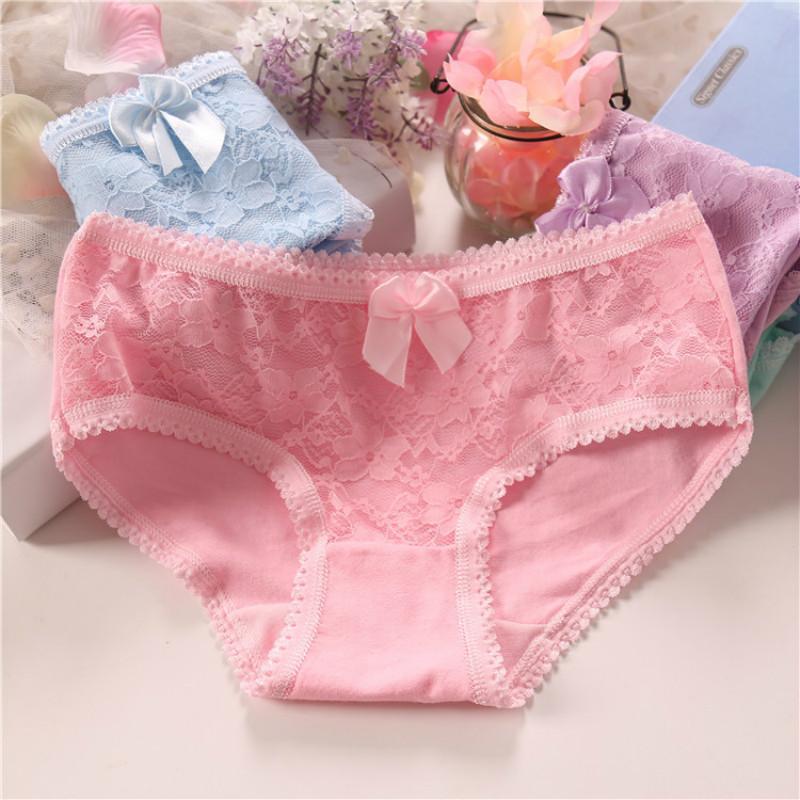 

Panties Cute Fashion Lace Before The Hollow Girl Underwear Cotton Kids Translucent Solid Color Youth Culottes Fille, Pink
