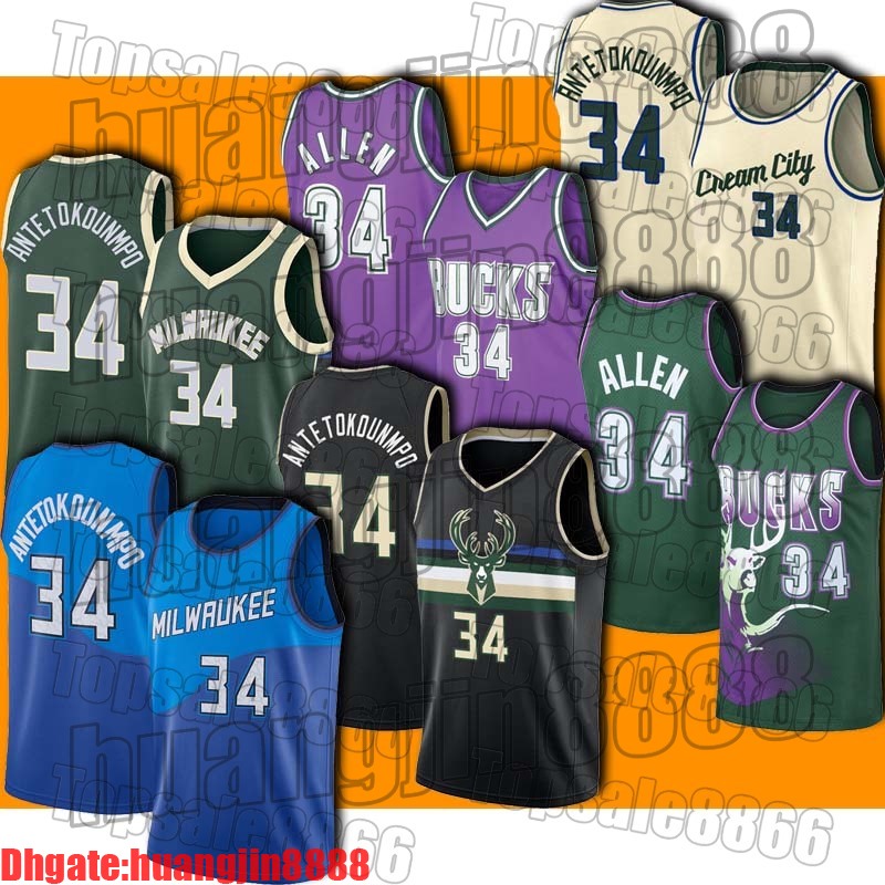 

Giannis 34 Antetokounmpo Jerseybuck Cream City Jerseys Ray 34 Allen Throwback MilwaukeeBucksJersey, Black;red