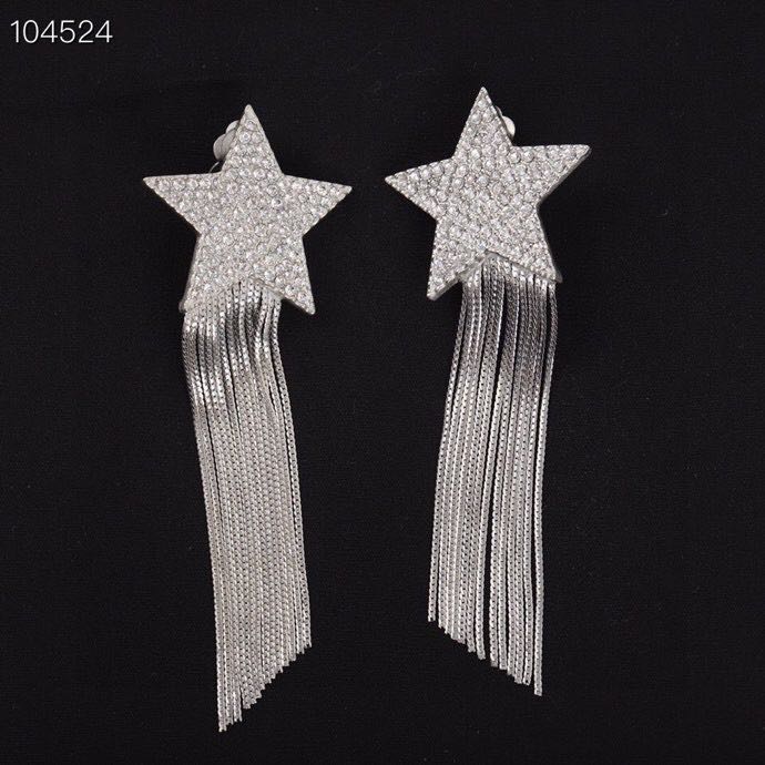 Luxury Classic Brand Designer White Gold Plated Full Crystal Star Charm Tassel Gold Chain Charm Dangle Earrings For Women Jewelry-image-686641359