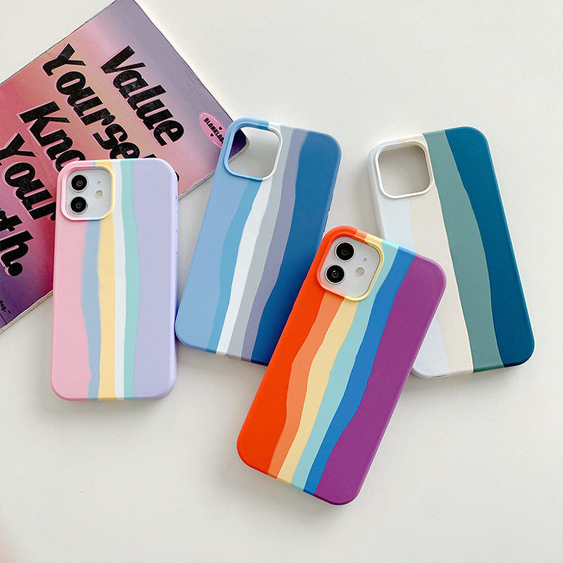 

Cell Phone Cases silicone official case for iphone 12 MINI 6 6s plus 7 8 xs X xr 11 PRO MAX rainbow design, Blue