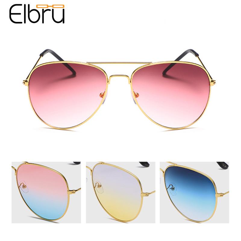 

Sunglasses Elbru Classic Pilot Brand Designer Large Metal Frame Sunshades Summer Gradual Change Color Lens Spectacles Men Women