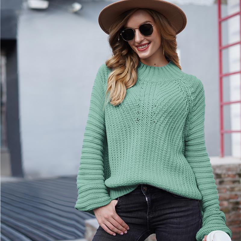 

Women's Sweaters Autumn Winter Casual Lantern Sleeve Ladies Women Turtleneck Twist Sweater Knitted Jumper, Black