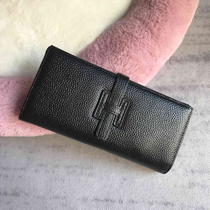 

Wallet 2021 Women's Style Hand Holding Mobile Phone Bag Leather h Buckle Long, Black